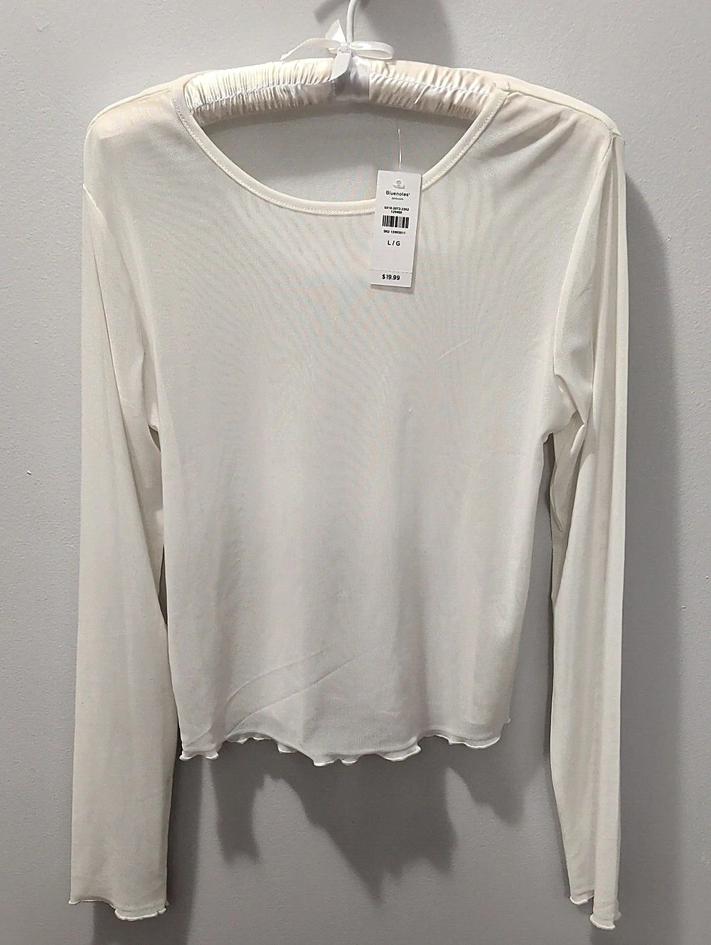 Sheer White Coquette Long Sleeve Top Size Large NWT